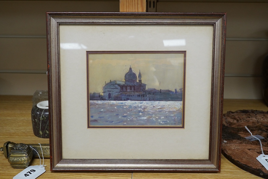 Ken Howard (1932-2022), watercolour, Santa Maria della Salute, Venice, signed and dated 21.10.85., 12 x 15cm. Condition - good